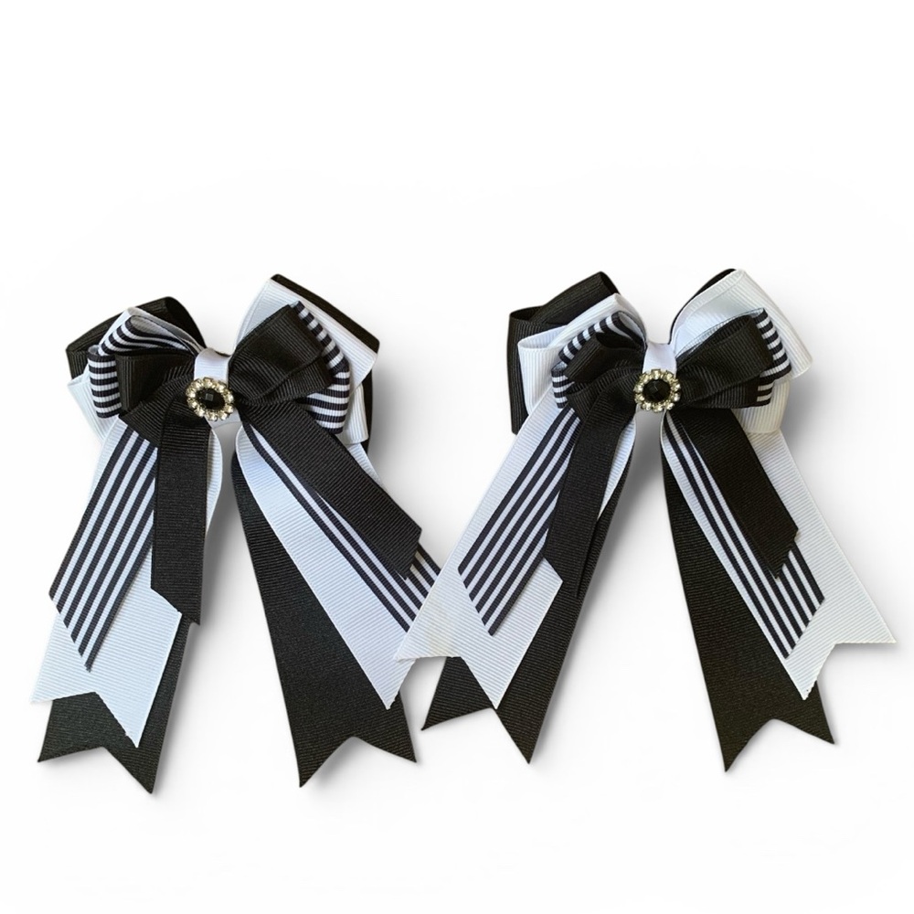 Black & White Layered Show Bows – 4” Tails (Pair)